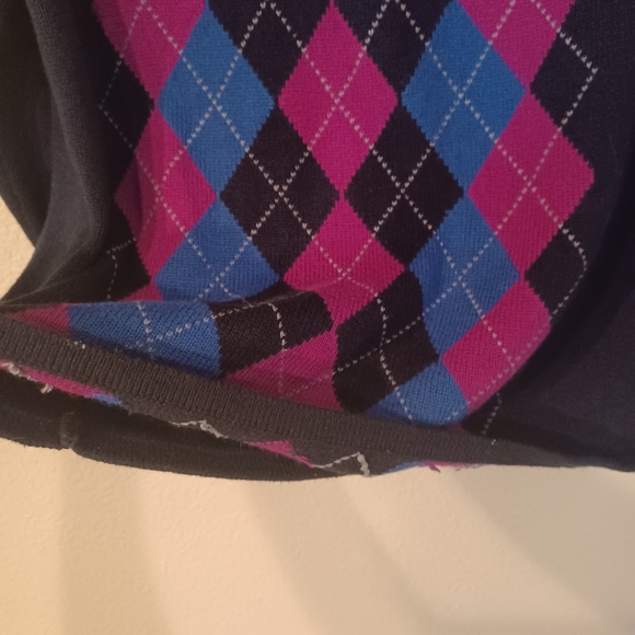 Vtg Tommy Hilfiger Women 2XL Black Knit Argyle Crewneck Sweater Side Button Up - Picture 8 of 10